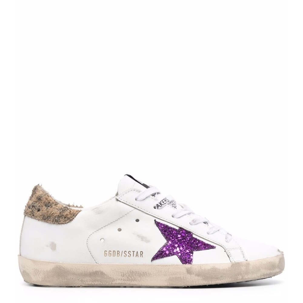 Golden Goose Super-star sneakers purple glitter star leopard suede heel size 40